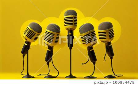 Retro microphone on yellow background Retro microphone on yellow background 100854479