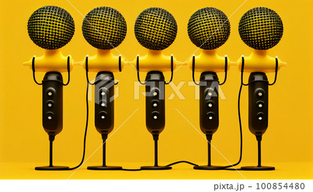 Retro microphone on yellow background Retro microphone on yellow background 100854480