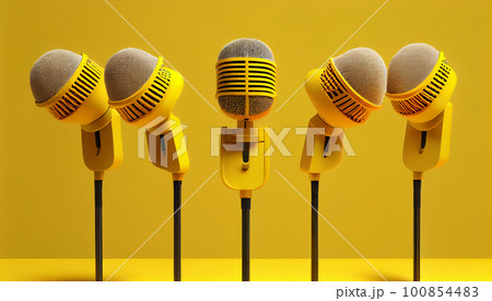 Retro microphone on yellow background Retro microphone on yellow background 100854483