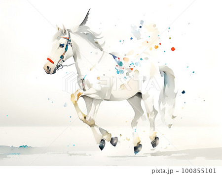 【新発売】 白馬 草原 馬 水彩画 絵画 ぬる インテリア 美術 馬の絵 絵画