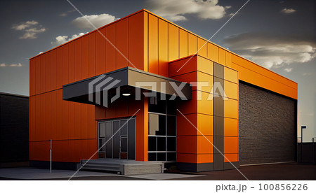 exterior of a modern warehouse with a small office unit exterior of a modern warehouse with a small office unit 100856226