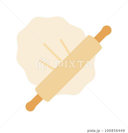 Rolling out dough. Rolling pin and dough isolated on white background. 100856449