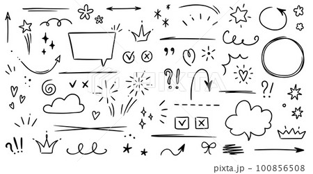 Sketch underline, emphasis, arrow shape set. Hand drawn brush stroke, highlight, speech bubble, underline, sparkle element. Vector Sketch underline, emphasis, arrow shape set. Hand drawn brush stroke, highlight, speech bubble, underline, sparkle element. Vector 100856508