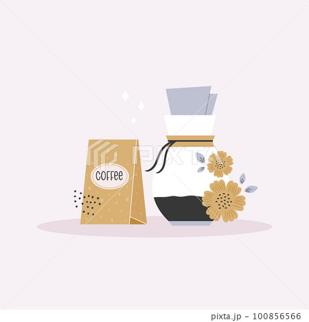 Vector illustration of glass jar with filter coffee and coffee package 100856566