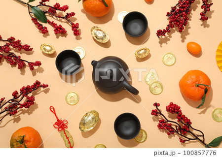 Concept of tea, asian tea, top view 100857776