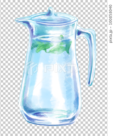 Watercolor illustration of water pitcher with mint Watercolor illustration of water pitcher with mint 100858040