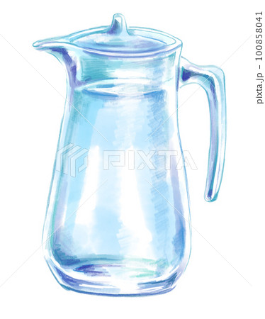 水の入った透き通ったウォーターピッチャーの水彩イラスト 100858041