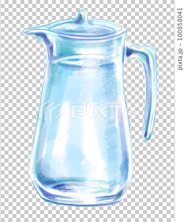 水の入った透き通ったウォーターピッチャーの水彩イラスト 100858041