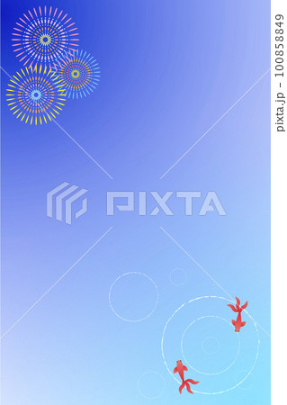 金魚と打ち上げ花火のベクターイラスト。夏をイメージした素材。 100858849