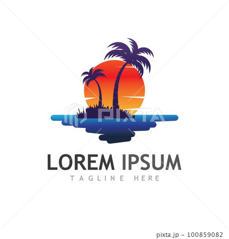 Palm tree summer logo template 100859082