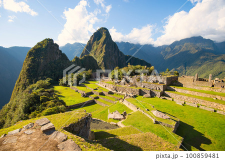 View of the Lost Incan City of Machu Picchu near Cusco, Peru 100859481
