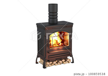 Potbelly stove, wood burner stove with chimney... - Stock Illustration  [100859538] - PIXTA