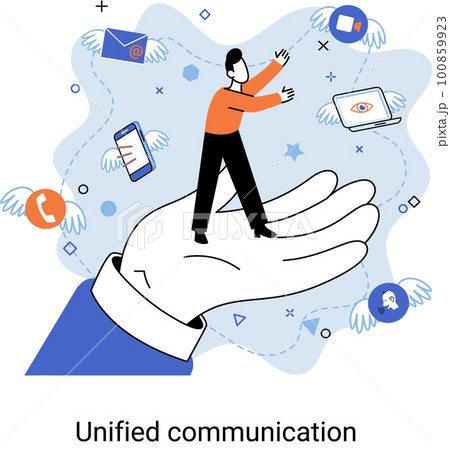 Unified communication, mutual assistance concept. Enterprise communications platform, interaction Unified communication, mutual assistance concept. Enterprise communications platform, interaction 100859923