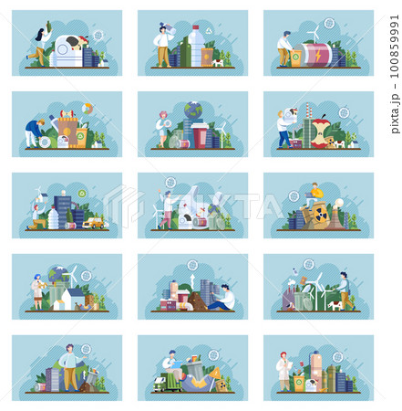 Waste pollution. Unsorted trash . Rubbish and trash bags dump. Pile of waste 100859991