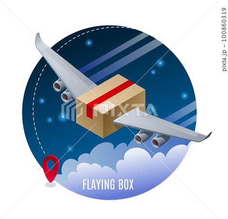 Flying box, air delivery, parcel package flying...のイラスト素材 [100860319 ...