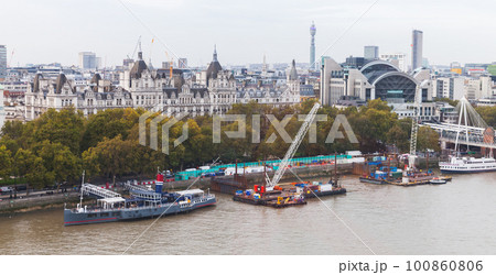 London cityscape aerial view. Thames river coast 100860806