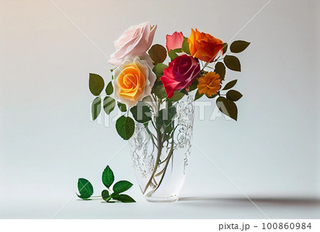 花瓶に生けたバラの花束は綺麗 AIが作画したイラスト「AI生成画像