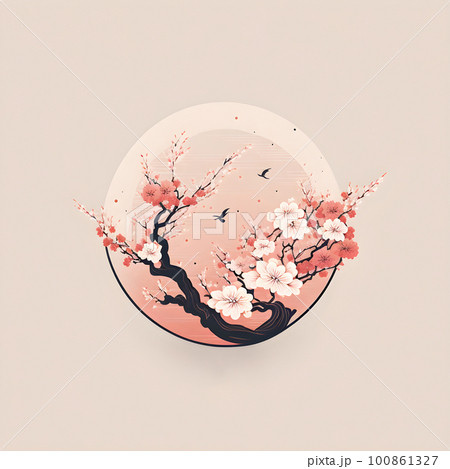 Pink flowers springtime blooming sakura tree badge Pink flowers springtime blooming sakura tree badge 100861327