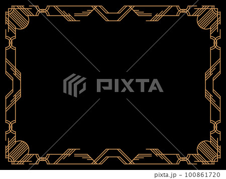 Art deco frame. Vintage linear border. Design a template for invitations, leaflets and greeting cards. Geometric golden frame. The style of the 1920s - 1930s. Vector illustration 100861720