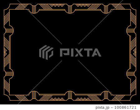 Art deco frame. Vintage linear border. Design a template for invitations, leaflets and greeting cards. Geometric golden frame. The style of the 1920s - 1930s. Vector illustration 100861721