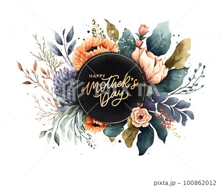 Happy Mother's Day Watercolor frame with vintage flowers for the holiday Wallpaper, invitation, posters, brochure, voucher discount, menu 100862012