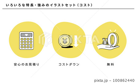 ビジネスのいろいろな特長・強みのイラストセット（コスト）、ベクター 100862440
