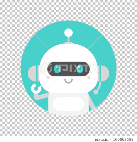 戴耳機的可愛臉 AI 或聊天機器人圖標 — 人工智能技術的形象 戴耳機的可愛臉 AI 或聊天機器人圖標 — 人工智能技術的形象 100862582