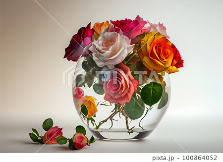 卵型ガラスの器に薔薇を配置する 人工知能AIイラスト「AI生成画像」Generative AIのイラスト素材 [100864052] - PIXTA
