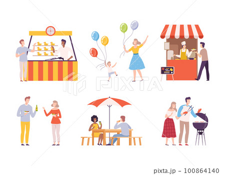 People Characters in City Park Enjoying Summer Weekend Vector Set People Characters in City Park Enjoying Summer Weekend Vector Set 100864140