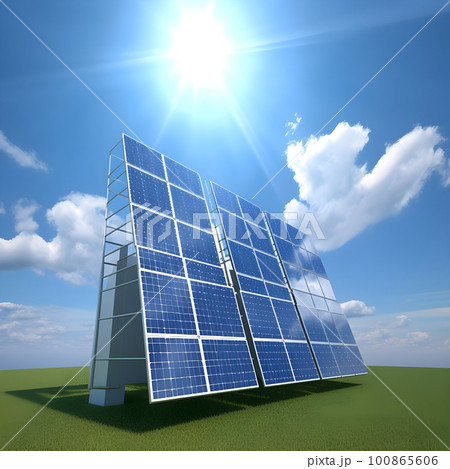 Generative Ai illustration. Solar Panels Against The Deep Blue Sky. Generative Ai illustration. Solar Panels Against The Deep Blue Sky. 100865606