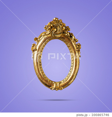 Vintage golden frame against violet background. Minimal composition with copy space Vintage golden frame against violet background. Minimal composition with copy space 100865746