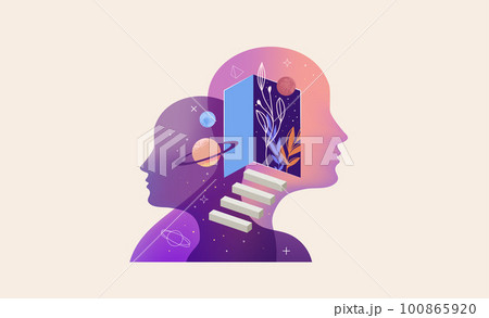 Psychology, Dream, Mental Health concept illustration. Brain, neuroscience and creative mind poster 100865920