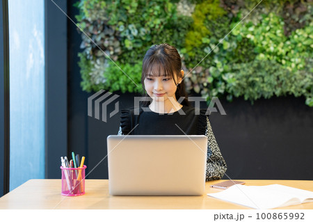 テレワークする若い女性 100865992
