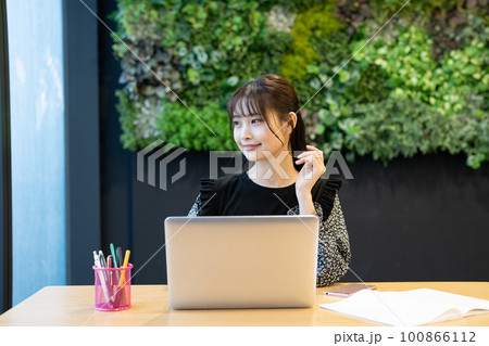 テレワークする若い女性 テレワークする若い女性 100866112