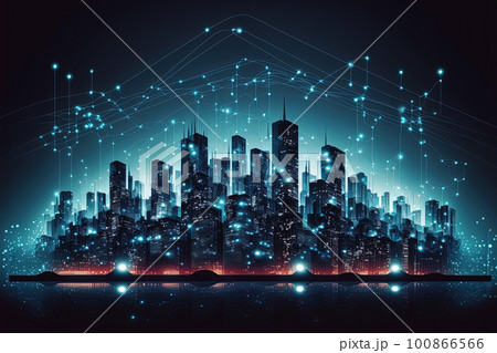 Smart city and connected dot points and lines design. Internet of Things, information communication network and big data connection technology concept. Generative AI Smart city and connected dot points and lines design. Internet of Things, information communication network and big data connection technology concept. Generative AI 100866566