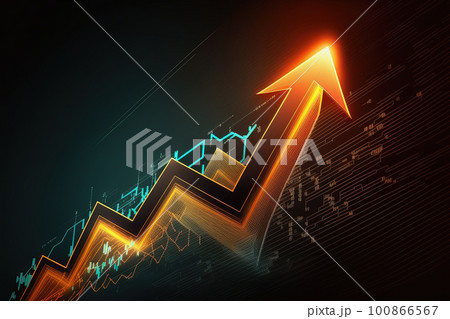 Trading business chart with neon arrow on dark background. Financial stock market graph on technology abstract background. Generative AI Trading business chart with neon arrow on dark background. Financial stock market graph on technology abstract background. Generative AI 100866567