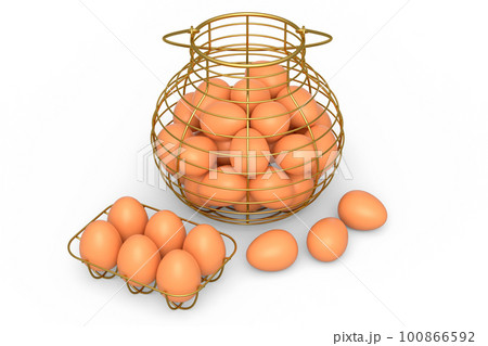 Farm raw organic brown eggs for morning breakfast in basket 100866592