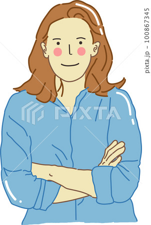 Woman crossed arms standing pose vector cartoon 100867345