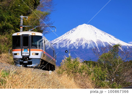 【JR東海】373系「ふじかわ」と富士山（身延線：西富士宮〜沼久保） 100867366