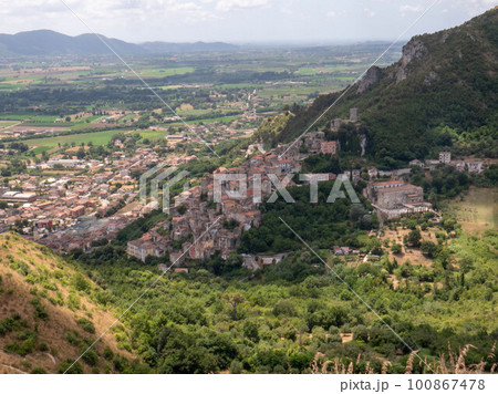 Panoramic view of Pietravairano, a village in the province of Caserta, Italy. 100867478