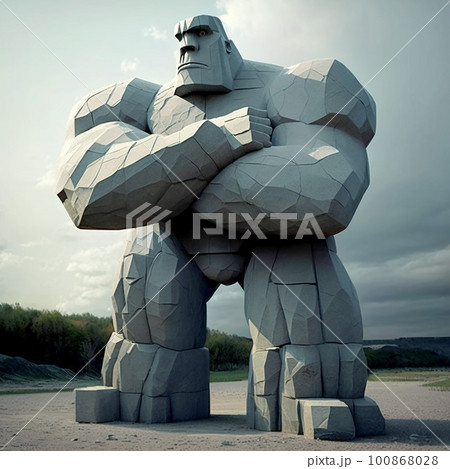 腕を組んで仁王立ちする岩でできた強そうなゴーレム 100868028