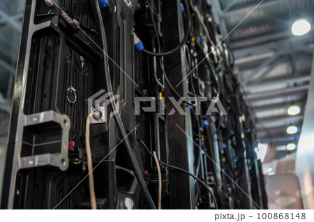 Back side of large combined advertising LED display with cables wire Back side of large combined advertising LED display with cables wire 100868148