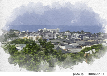 水彩画風 彦根城からの眺望 滋賀大学学生寮・偲聖寮 滋賀県彦根市 水彩画風 彦根城からの眺望 滋賀大学学生寮・偲聖寮 滋賀県彦根市 100868434