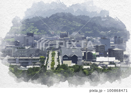 水彩画風 彦根城からの眺望 彦根駅前 滋賀県彦根市 水彩画風 彦根城からの眺望 彦根駅前 滋賀県彦根市 100868471