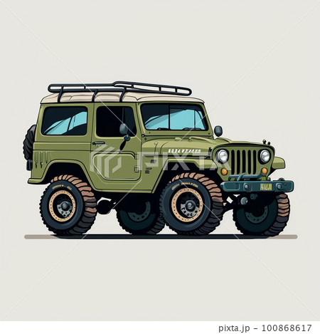 レトロなグリーンの四輪駆動車 レトロなグリーンの四輪駆動車 100868617
