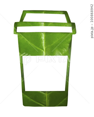 The glass water straw made from paper cutting on leaf green background. Biodegradable package concept. The glass water straw made from paper cutting on leaf green background. Biodegradable package concept. 100868942
