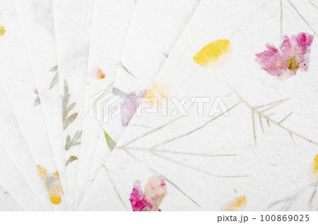 The Stack of different Dried Flowers Handmade Recycled Paper. The Stack of different Dried Flowers Handmade Recycled Paper. 100869025