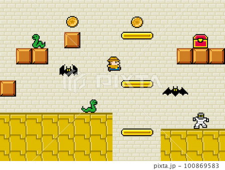 アクションゲーム風ドット絵 横スクロール画面のイラスト素材 [100869583] - PIXTA