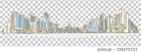 ビルが並ぶ街並みのイラスト. 手描きスタイル.  100870733