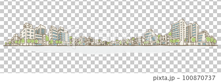 城市景觀的插圖, 兩旁是建築物. 手繪風格。 100870737